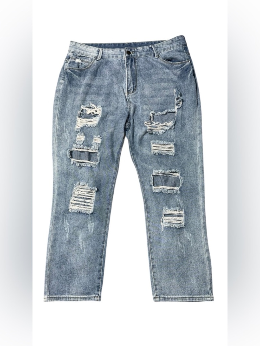 Light Wash Ripped Straight Jeans